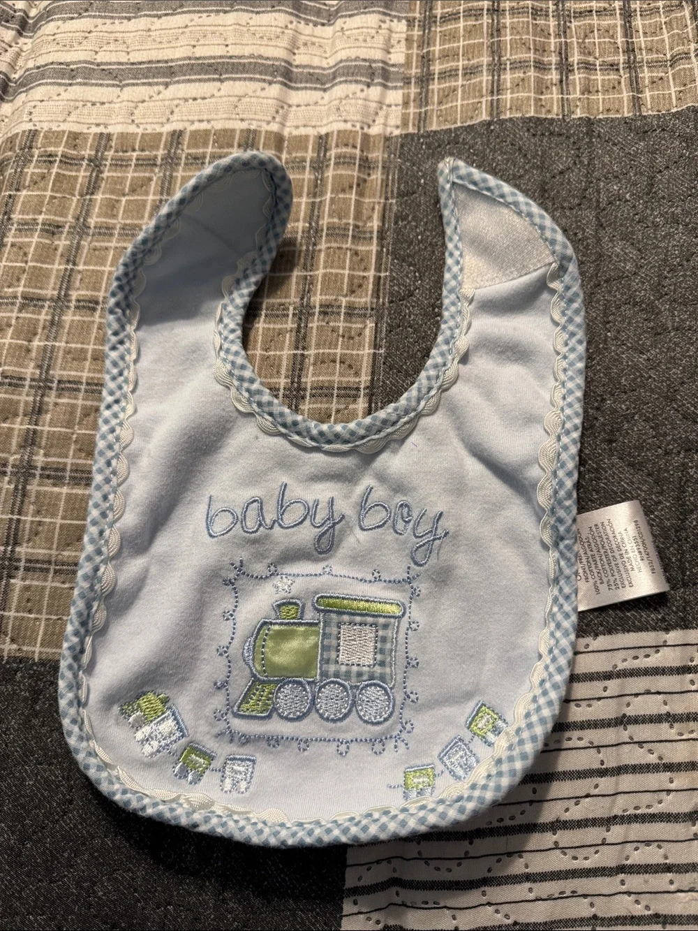 Baby Boy Light Blue Train Bib Trio with Sweet Motifs